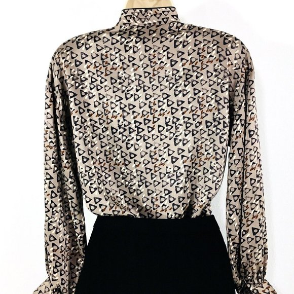 Vintage Joan Collins Silk Top Blouse Sz 4 Retro Triangle Print Snap Neckline - Picture 4 of 11